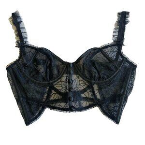 For Love & Lemons Black Floral Bustier Lingerie Ruffle Straps Bra